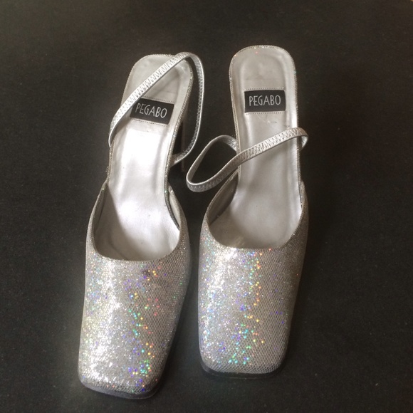 Silver sparkly high heeled sling backs!