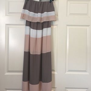 Brown pink and white maxi dress
