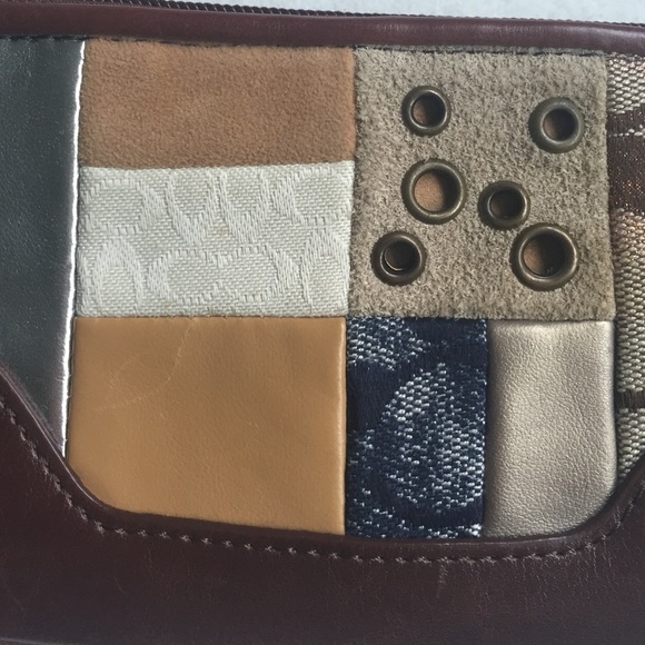 Brown Block Pattern Coach Wristlet - Picture 2 of 4