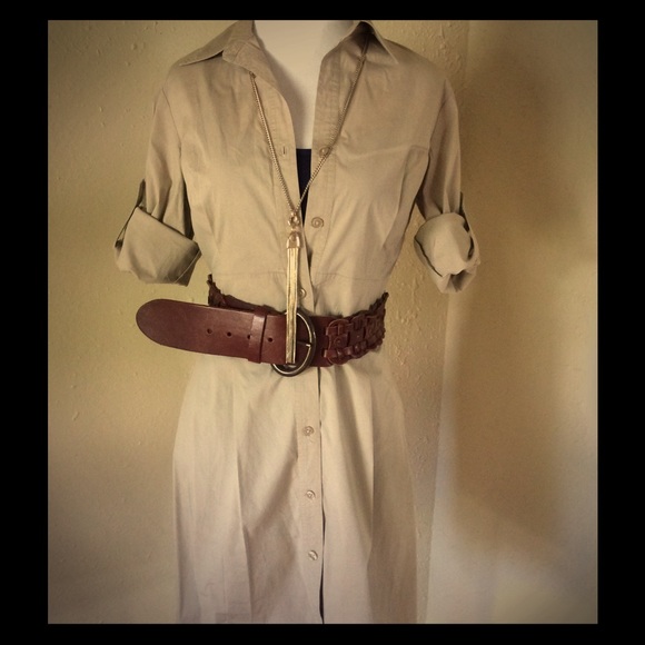 Cute khaki style of the moment shirt dress