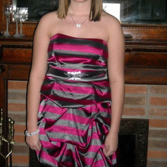 Short Striped Homecoming Dress - Picture 1 of 2