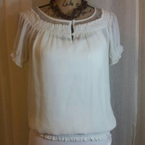 Feminine sheer winter white peasant style blouse