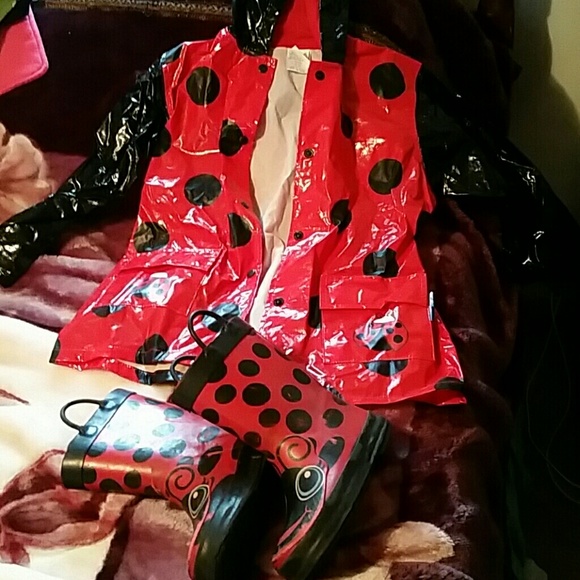 Kids lady bug rain coat and rain boots