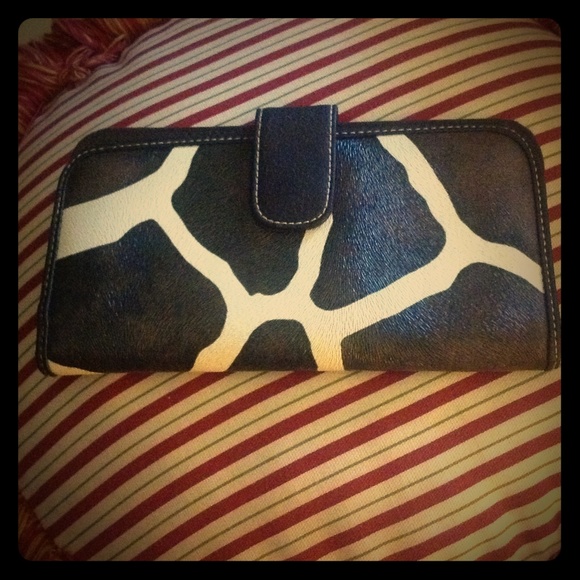 Brown and white animal print wallet