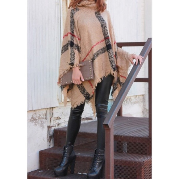 Serval Fashion Sweaters - 3RD TIME RESTOCKING 💜 Tan and Plaid Poncho