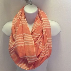 Coral Striped Infinity Scarf