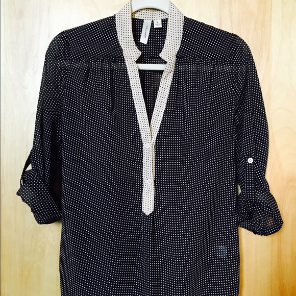 Black and white polka dot blouse, 3/4 sleeve