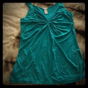 Turquoise blue tank with gathering detail on front