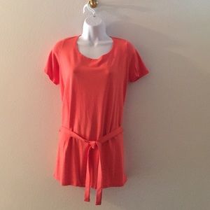 Coral Belted Scoop Neck Tee
