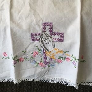 Embroidered pillowcase praying hands