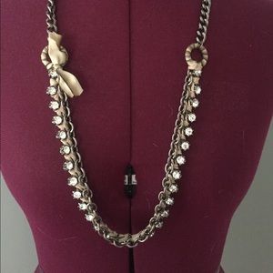 Jcrew crystal and fabric mixed gunmetal necklace