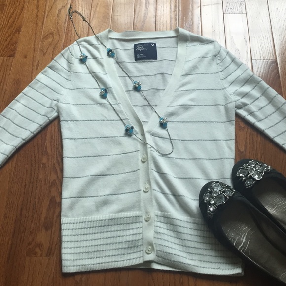 Cream Sparkle Stripe Cardigan