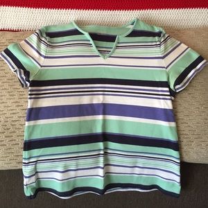 Sea green blue and white striped tee XL v neck
