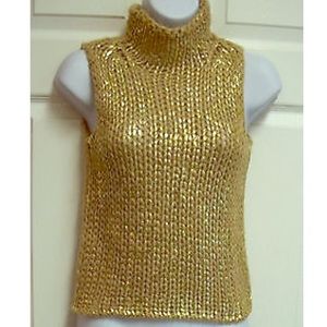 EXPRESS TAN WOOL+ METALLIC GOLD GLAZED SWEATER TOP