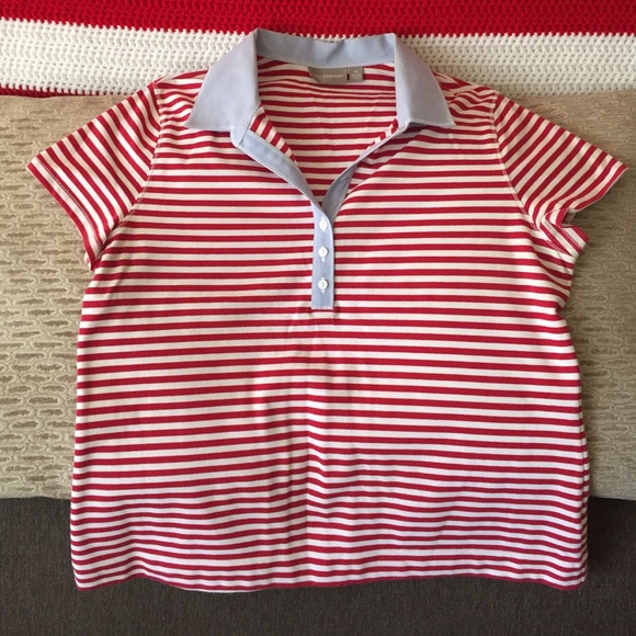 Sailor! Red/white striped collared tee XL