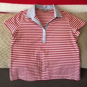 Sailor! Red/white striped collared tee XL