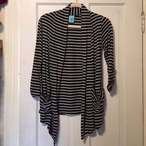 Black & grey open shrug pockets button tab sleeve