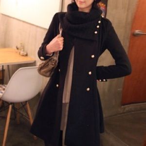 Black Fitted & Flared Pea Coat
