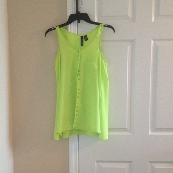 Yellow green button down tank top