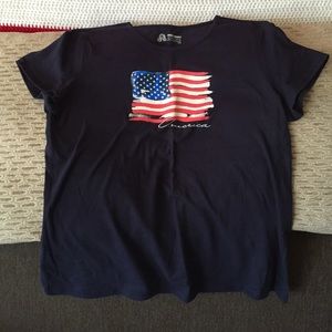 American flag tee shirt navy blue glitter L