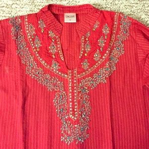 3 piece salwar kameez set red blue and gold