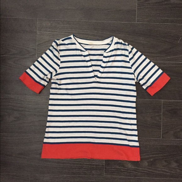 J. Crew shirt with navy and orange stripes