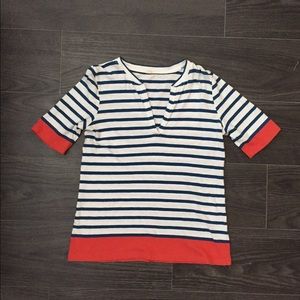 J. Crew shirt with navy and orange stripes