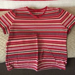 Short sleeved v neck XL red gold striped shirt