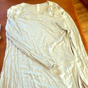 Gray sequin shoulder top