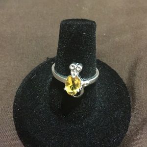 Cute Mouse Yellow stone ring  925 Silver
