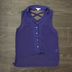 Purple shirt with open back