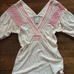 Anthro tunic length top with embroidery