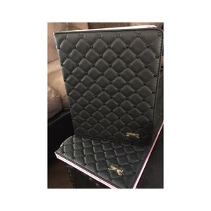 iPad faux leather cover black with cute gold bow
