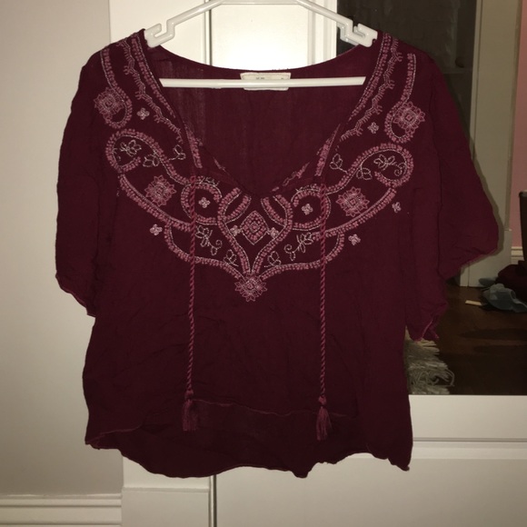 Urban Outfitters Tops - Abercrombie embroidered burgundy boho blouse