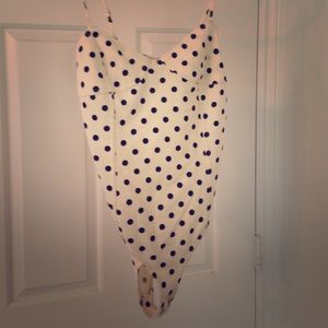 Cream with black polkadot body suit!