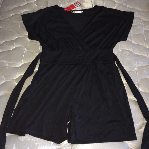Brand new classic black cotton v-neck romper
