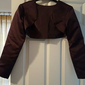 Brown Satin Bolero Shrug Jacket Cover Up Wedding