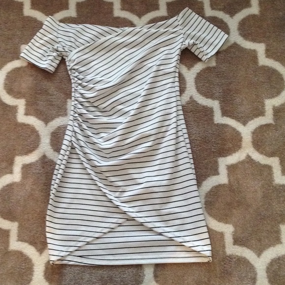 Black and white off the shoulder dress