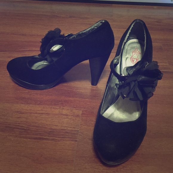 Torrid Black Velvet Heels with Flower Detail