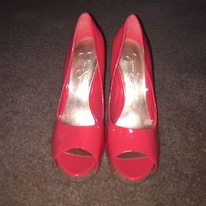 Jessica Simpson coral peep toe pumps