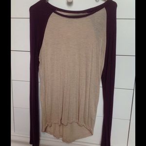 Beige and maroon soft baseball tee