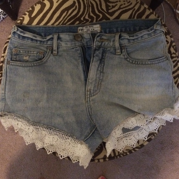 Free People high waisted eyelit trim jean shorts