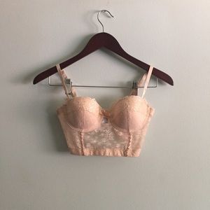Beige/nude/cream lace push up corset bra