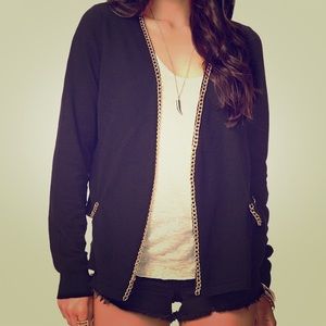 Black open cardigan with chain detailing