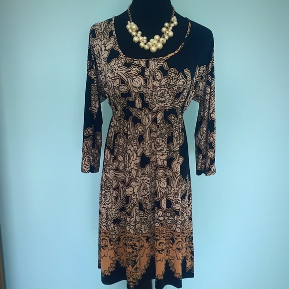 Soma Dresses & Skirts - Beautiful Black, Gold & Tan Empire Waist Dress