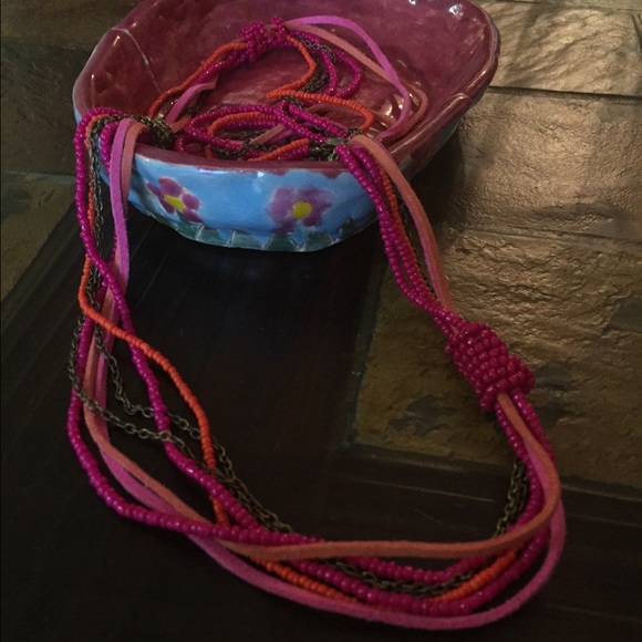 A cute pink beaded necklace