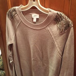Long Grey with Beaded Shoulders LOFT Sweater