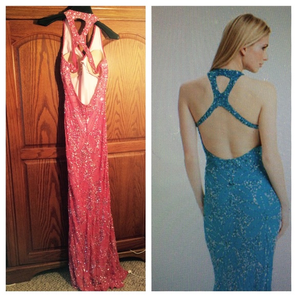 Adrianna Papell Flower Sequin Halter Gown - Picture 4 of 4