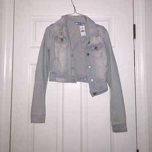 Light wash distressed jean jacket