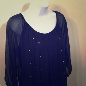 AGB black sheer top with gold beads